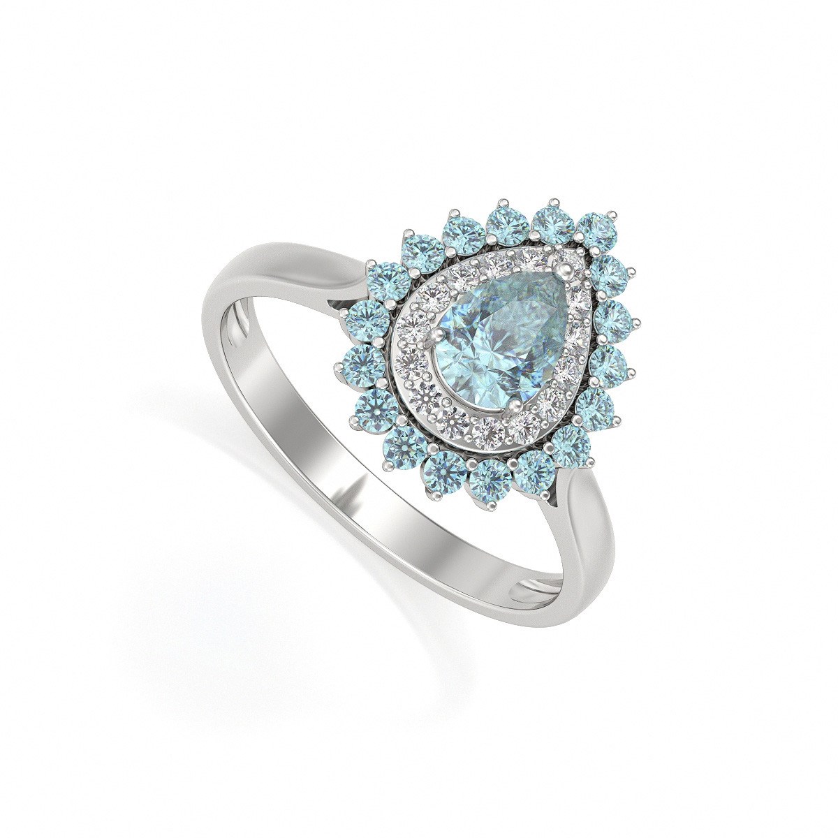 Bague ADEN Aigue-Marine et diamants sur Argent 925 3.15grs