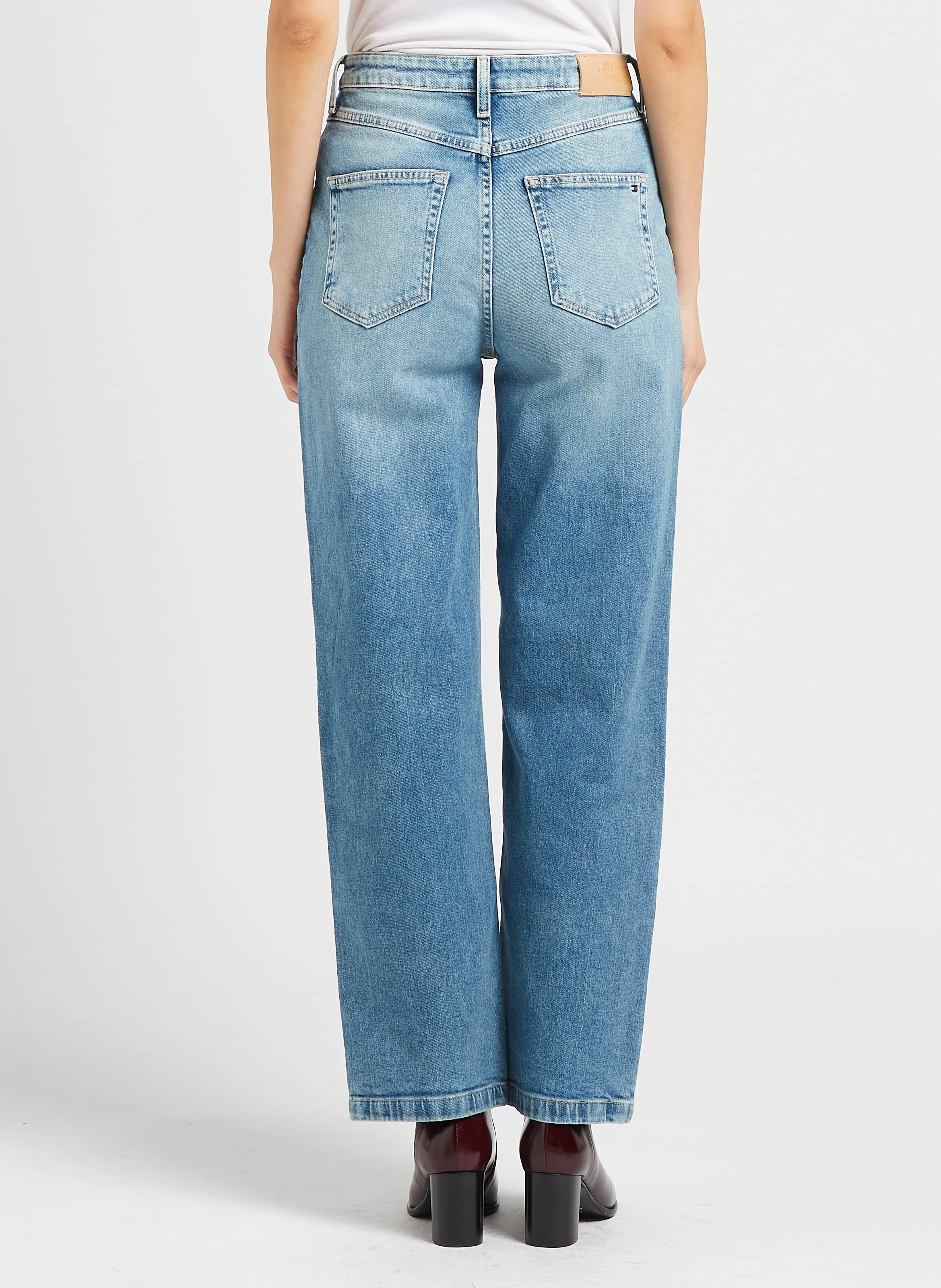 Jean droit taille haute en coton mélangé | Bleu