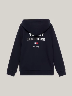 Moletom com capuz e zíper com logo nas costas