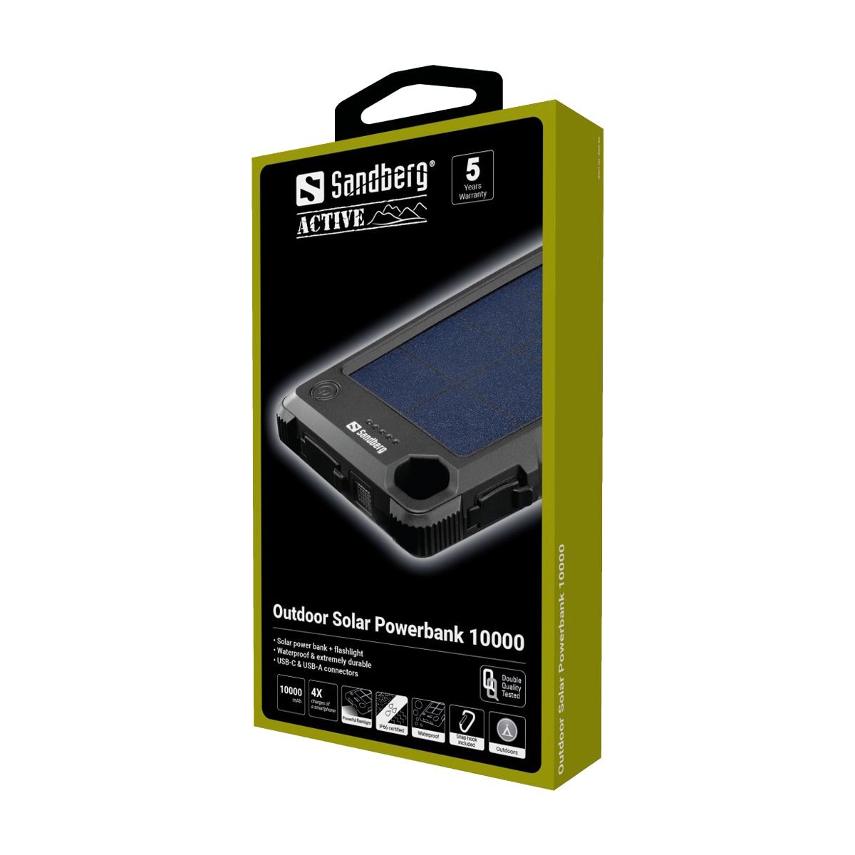 10.000 mAh Utendørs Solar PowerBank, Svart