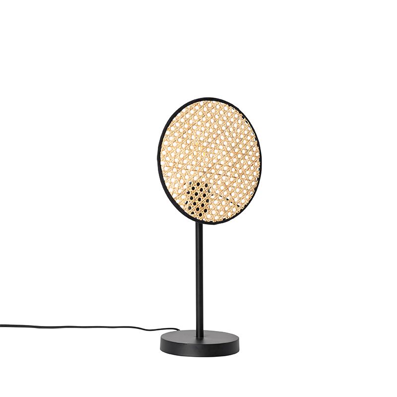 Landelijke tafellamp zwart met rotan 25 cm - Kata