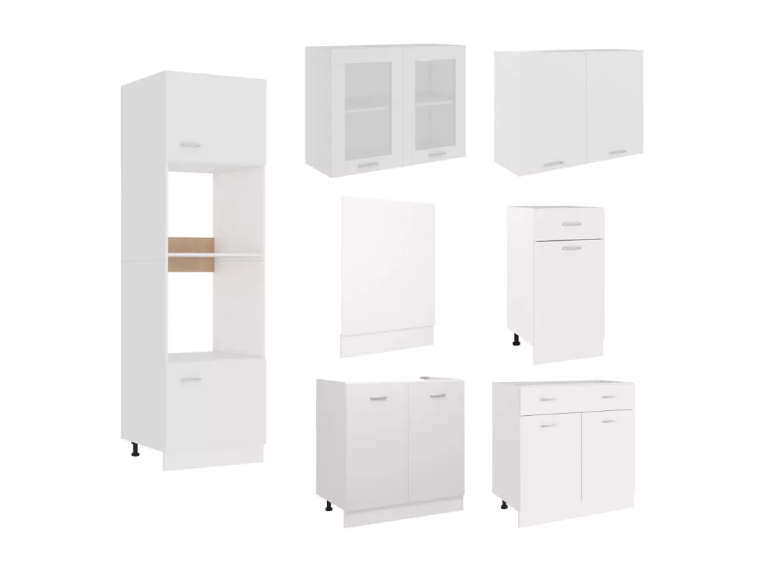 Ensemble de meubles de cuisine 7 pcs Blanc Aggloméré