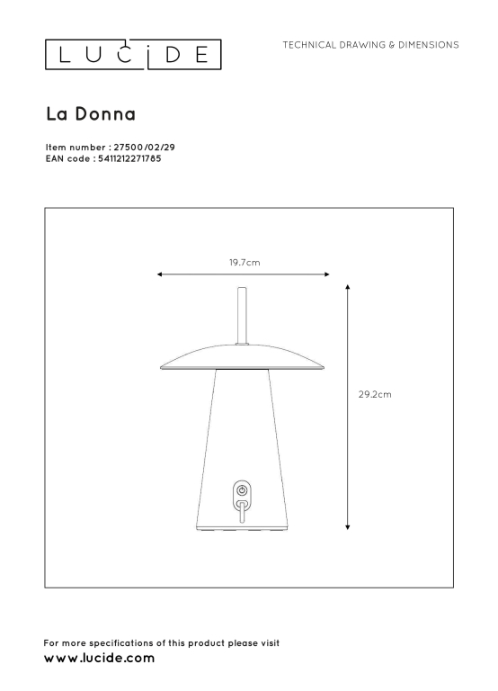 Lucide La Donna tafellamp LED oplaadbaar buiten IP54 wit