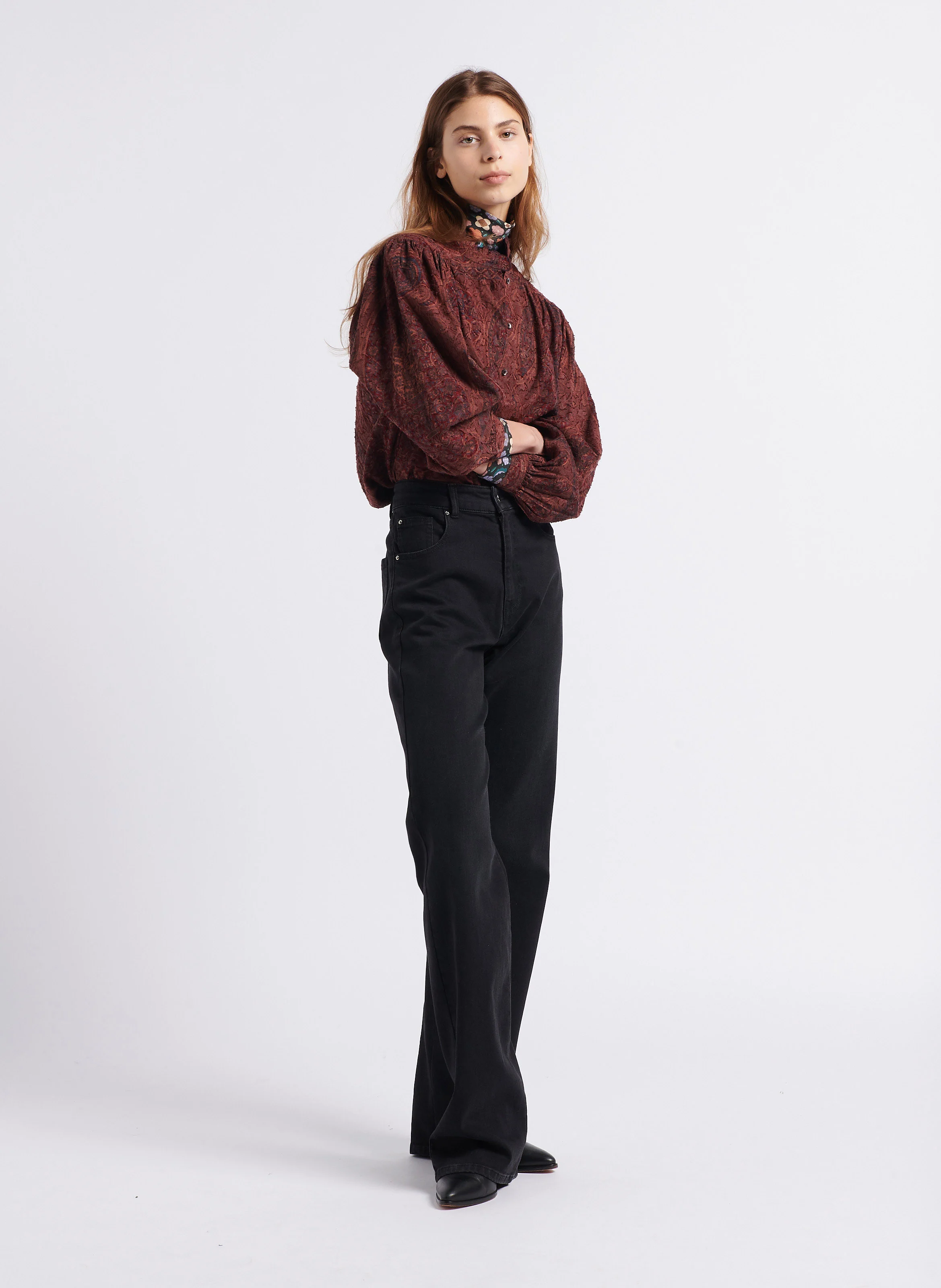 TAJARO - Chemise droite col montant en coton | Rouge