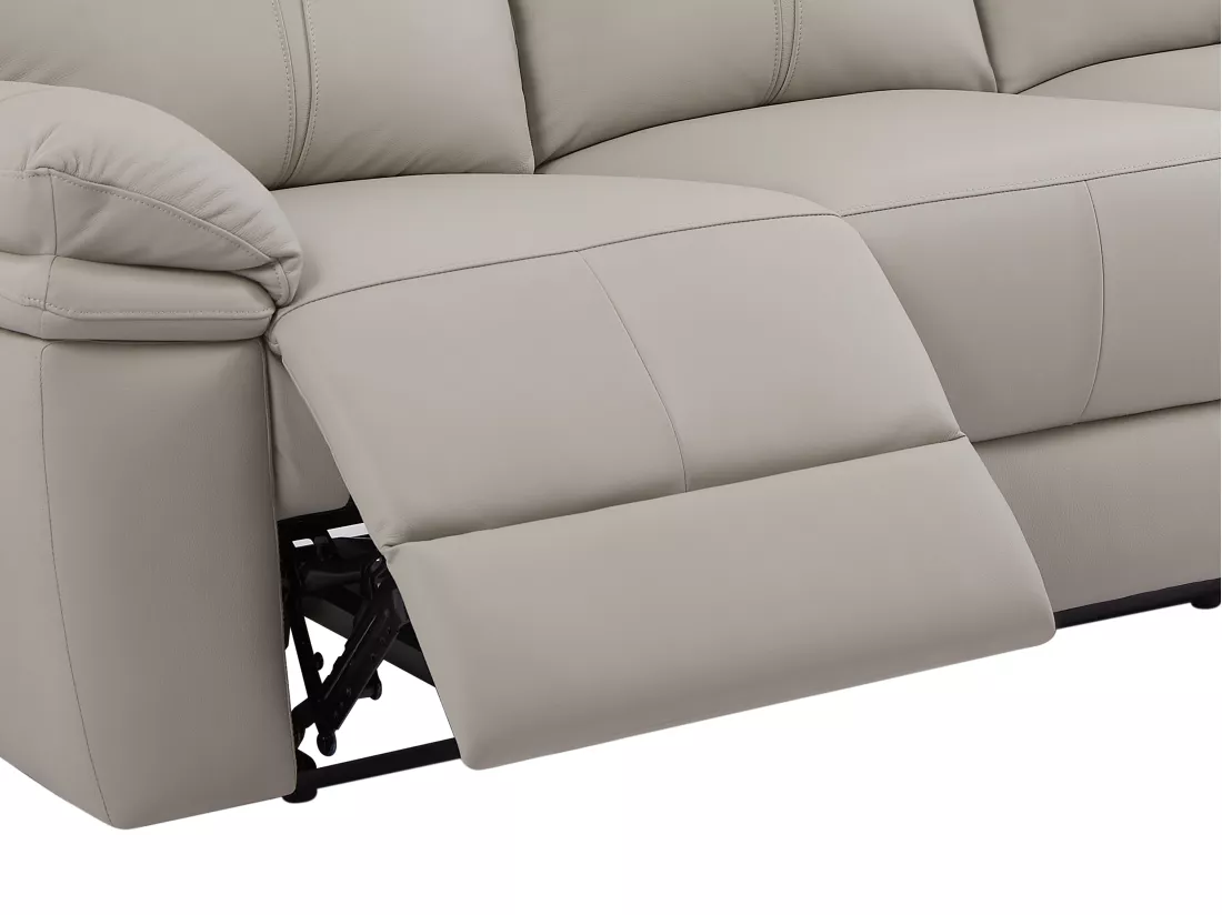 Canapé 3 places et fauteuil relax électrique en cuir gris clair MESOLA