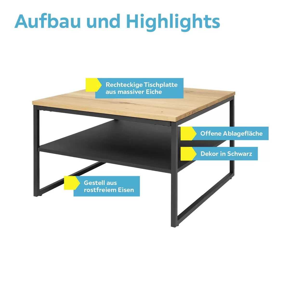 Salontisch Massivholz Vermont Schwarz