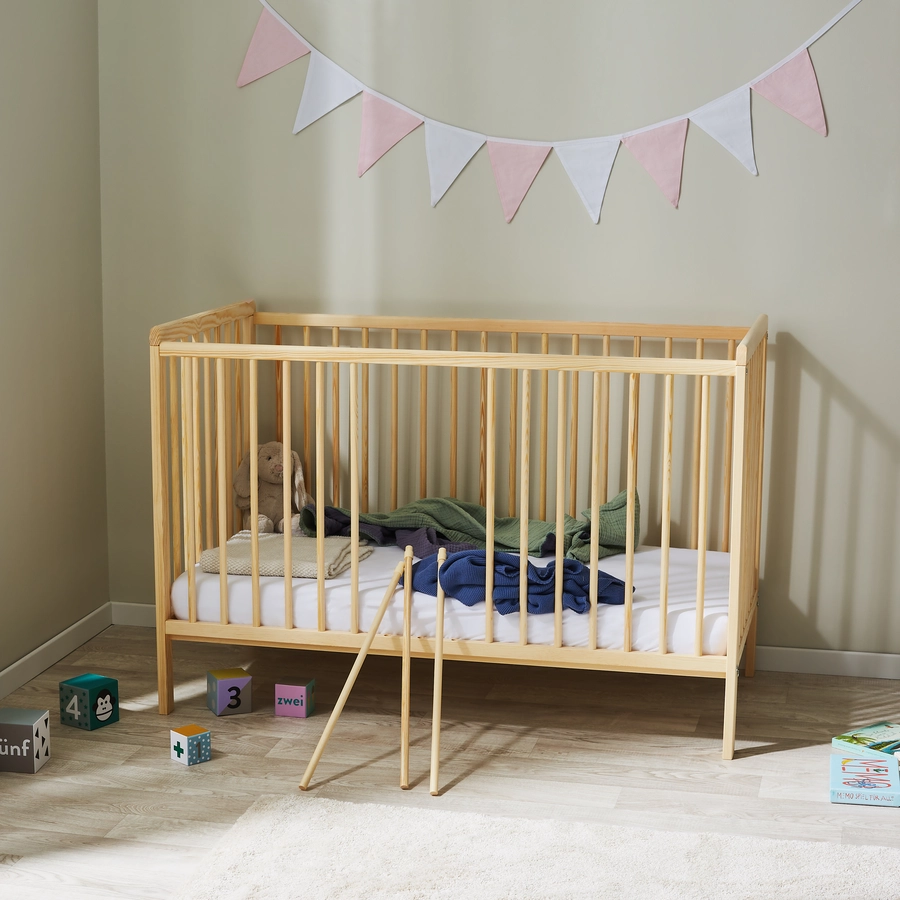 Kids Collective Babybett Gitterbett 60x120 höhenverstellbar & herausnehmbare Sprossen natur
