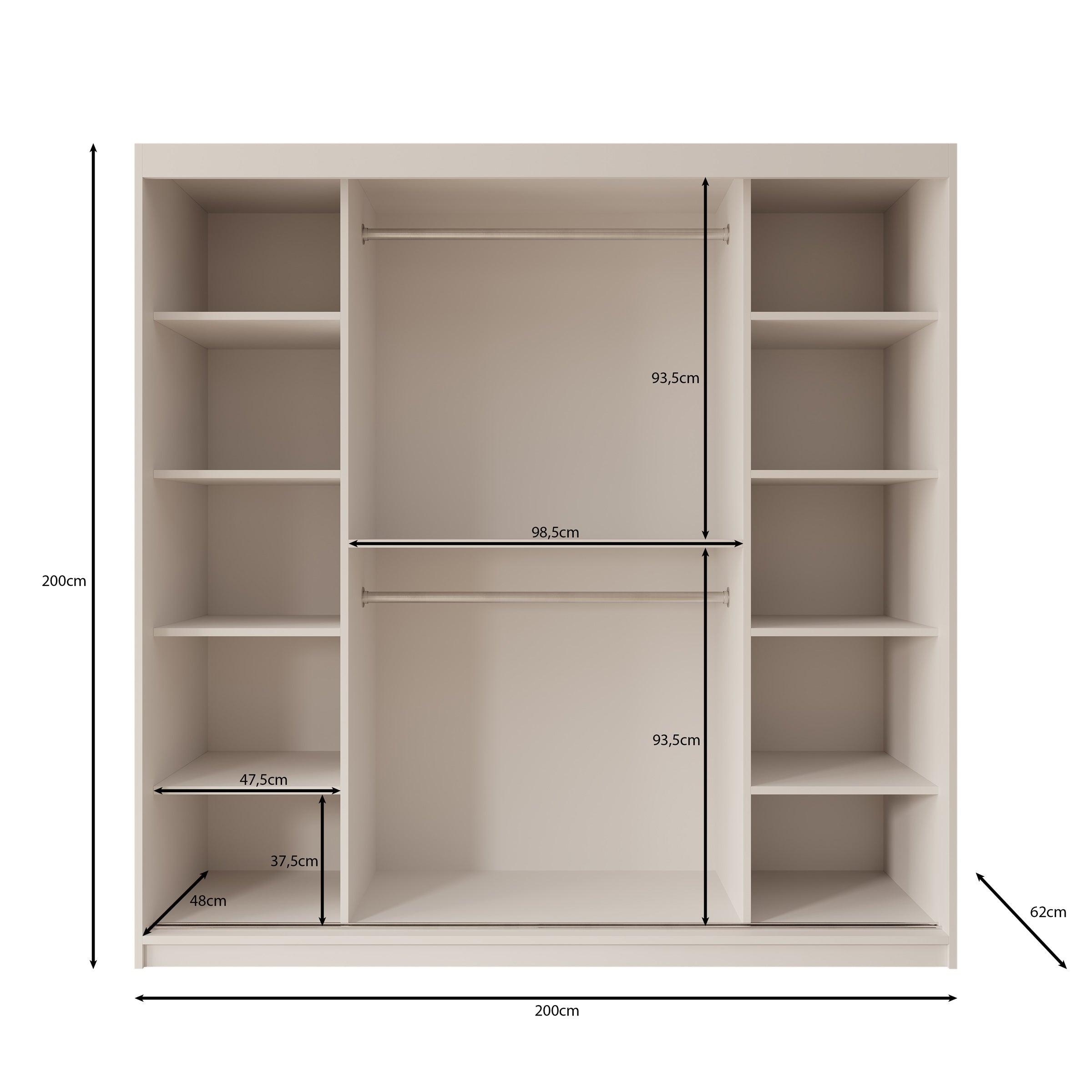 Bodhi - Kledingkast met schuifdeuren - Zwart - 200x62x200 cm