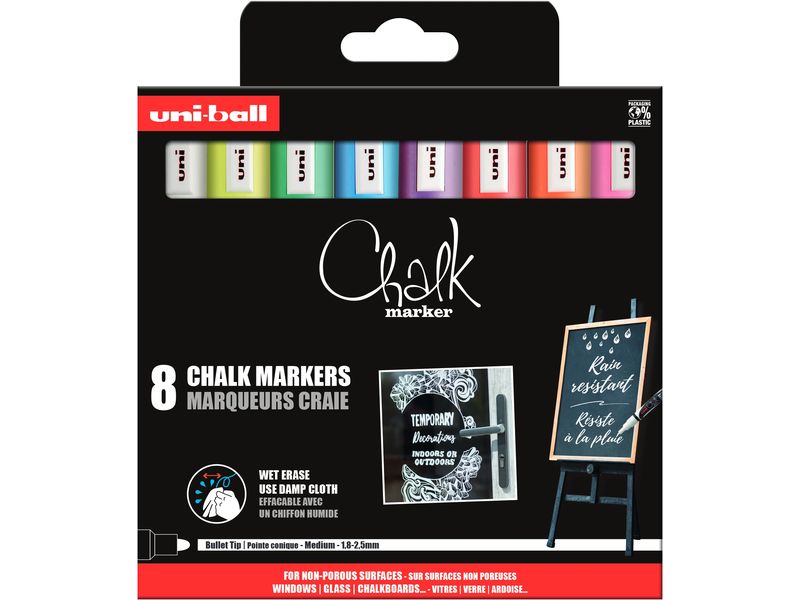 Uni Kreidemarker CHALK 1.8-2.5 mm, 8 Stück Kreidemarker mit Rundspitze