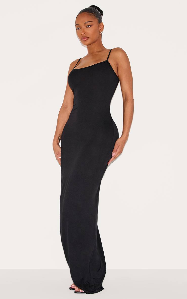 Noir Robe Maxi Moulante En Jersey À Bretelles