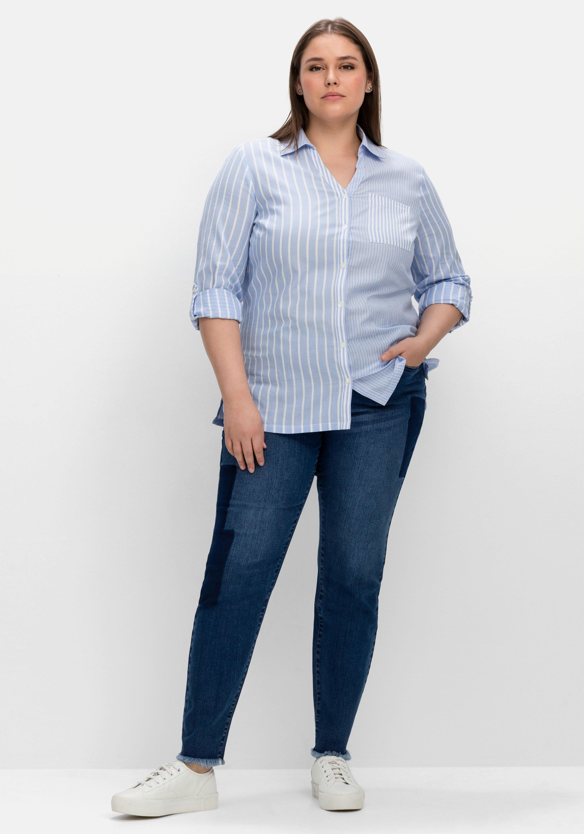 Bluse im Streifen-Mix, mit Brusttasche
