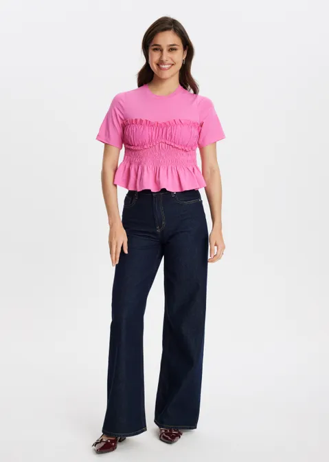 T-shirt met ruffles roze (ROS.HOT)
