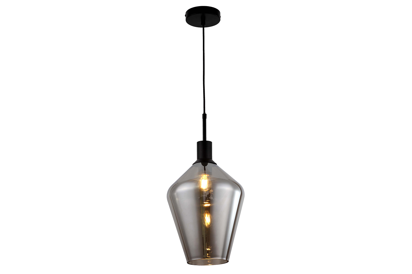 Line taklampe Med sotet glass og sort ledning 150cm.
