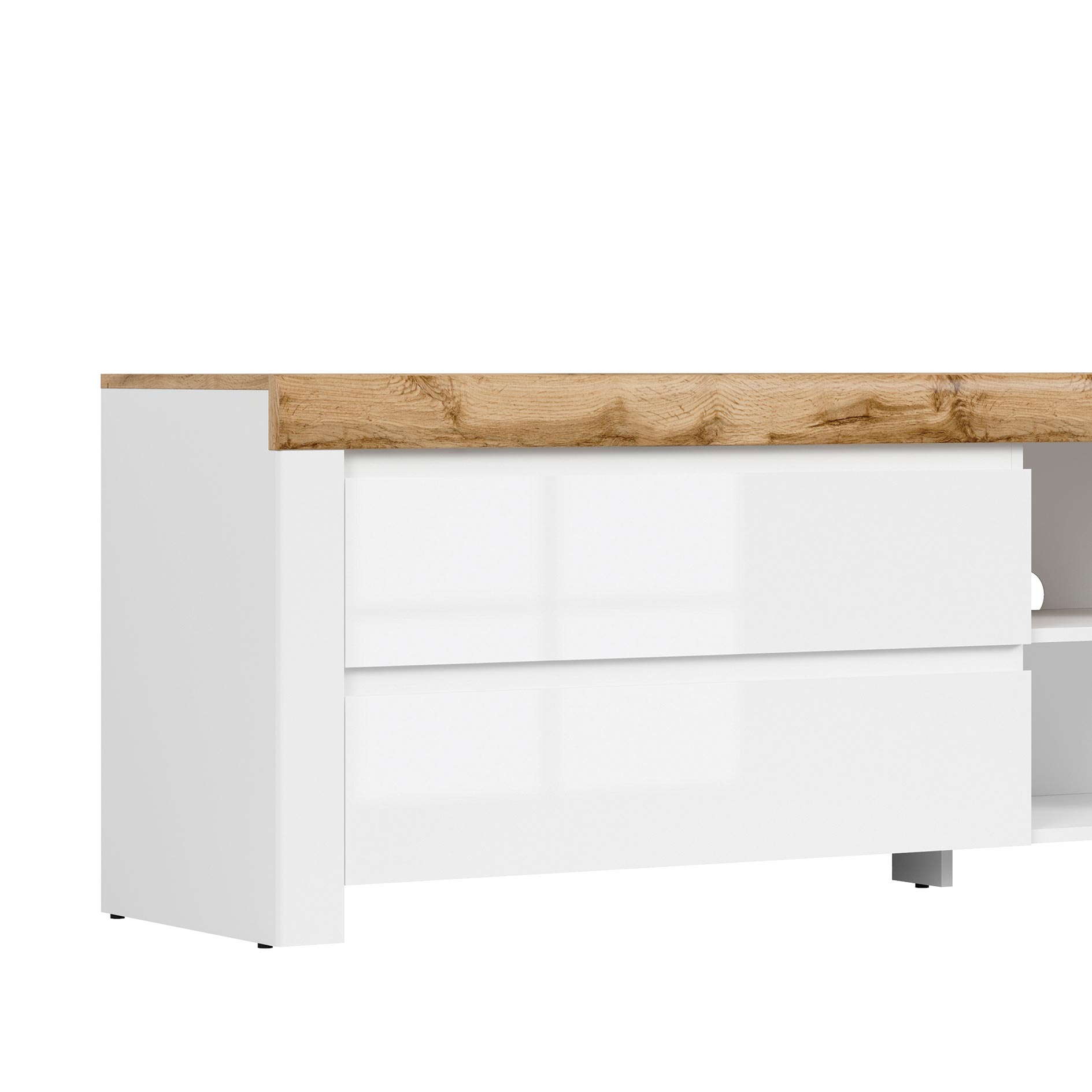 Lowboard - weiß Hochglanz-Wotan Eiche - 156 cm breit