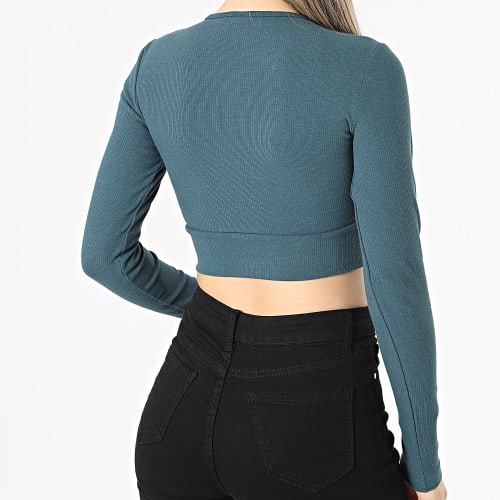 Tee Shirt Manches Longues Crop Femme Rib IJ5387 Vert