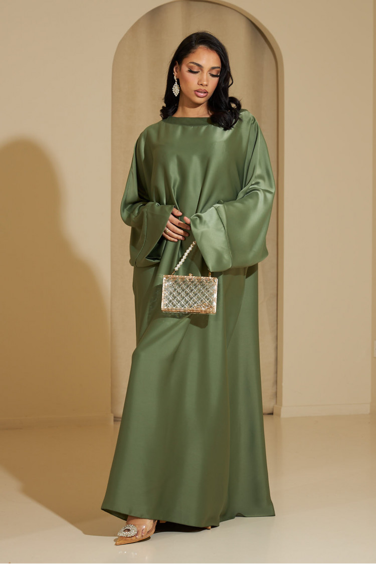 Abaya kaki ample satinée