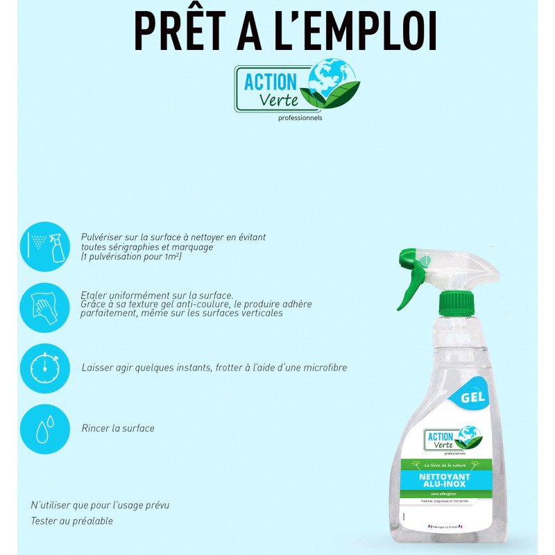 Gel nettoyant dégraissant alu inox Action Verte professionnels - Spray de 750 ml