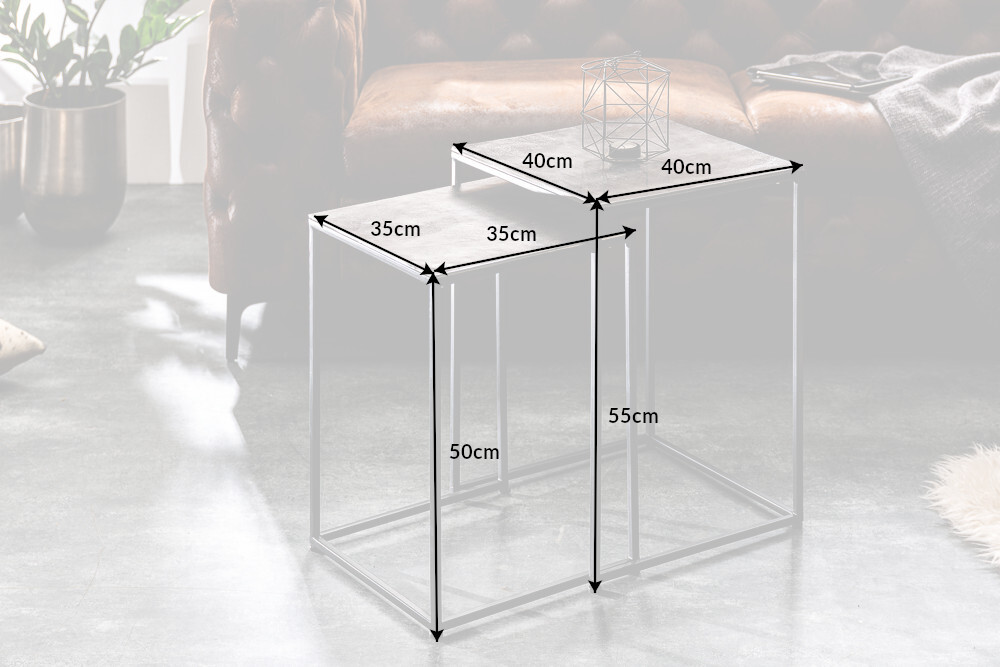 Handgearbeitetes Beistelltisch 2er Set ELEMENTS 40cm silber schwarz Couchtisch
