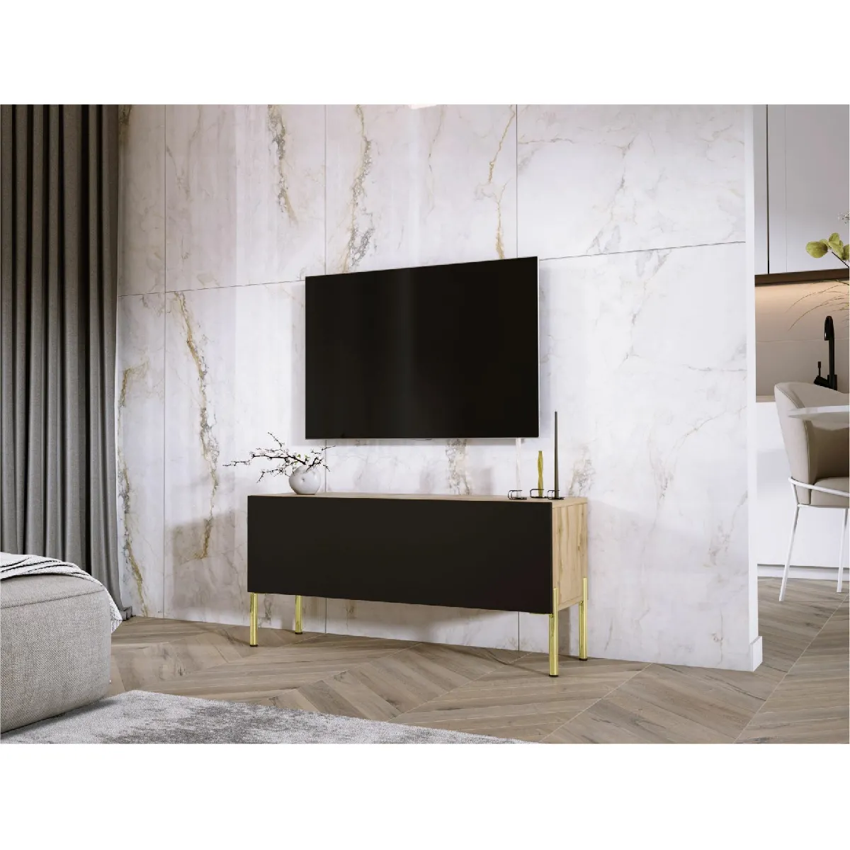 3xeliving Meuble TV Chêne wotan / Blanc Brillant