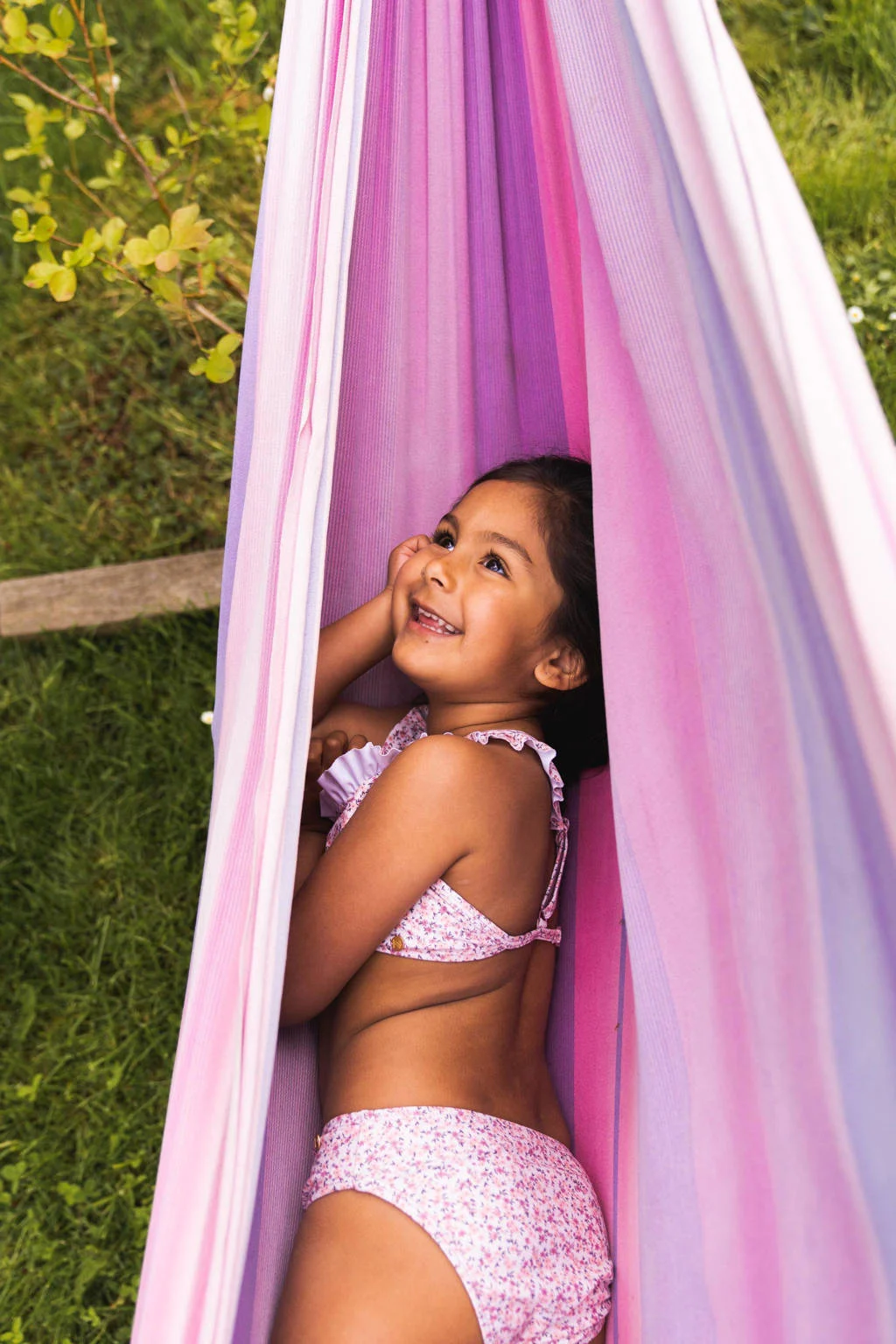crop bikini met ruches roze/wit