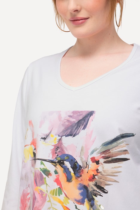 Shirt, Vogel, A-Linie, V-Ausschnitt, 3/4-Arm