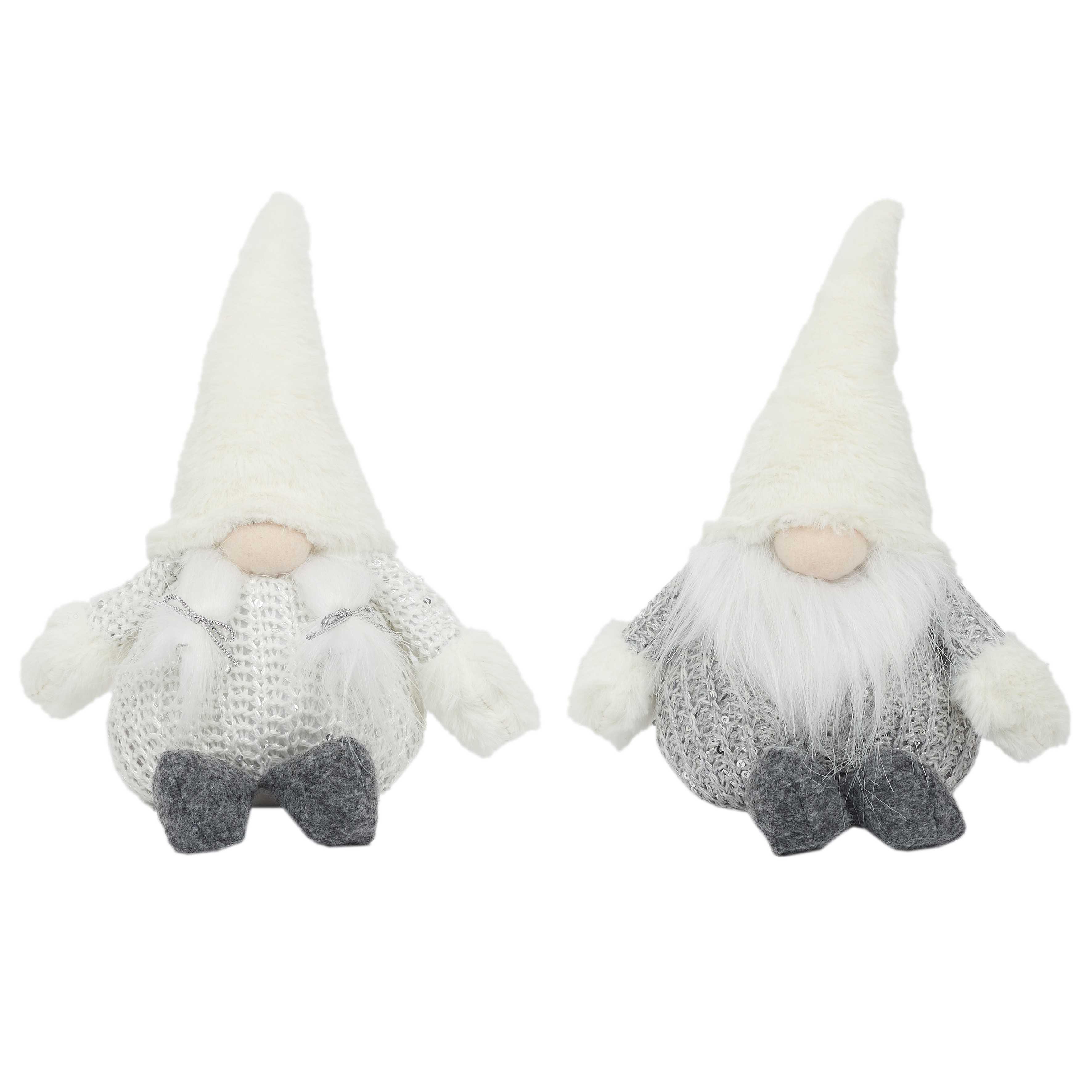 PERE NOEL ET MERE NOEL GRIS BLANC ASSIS H.23CM