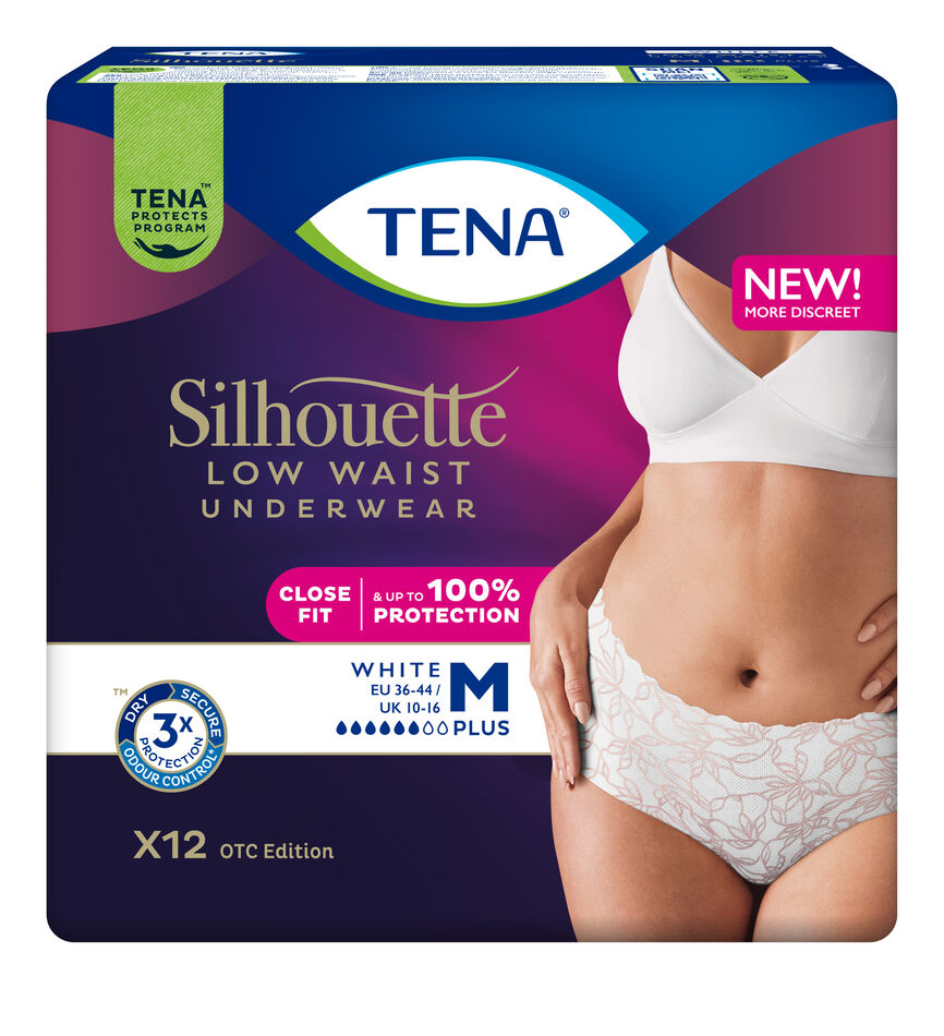 Tena Silhouette Pants Plus Low Waist hvit M 12 stk