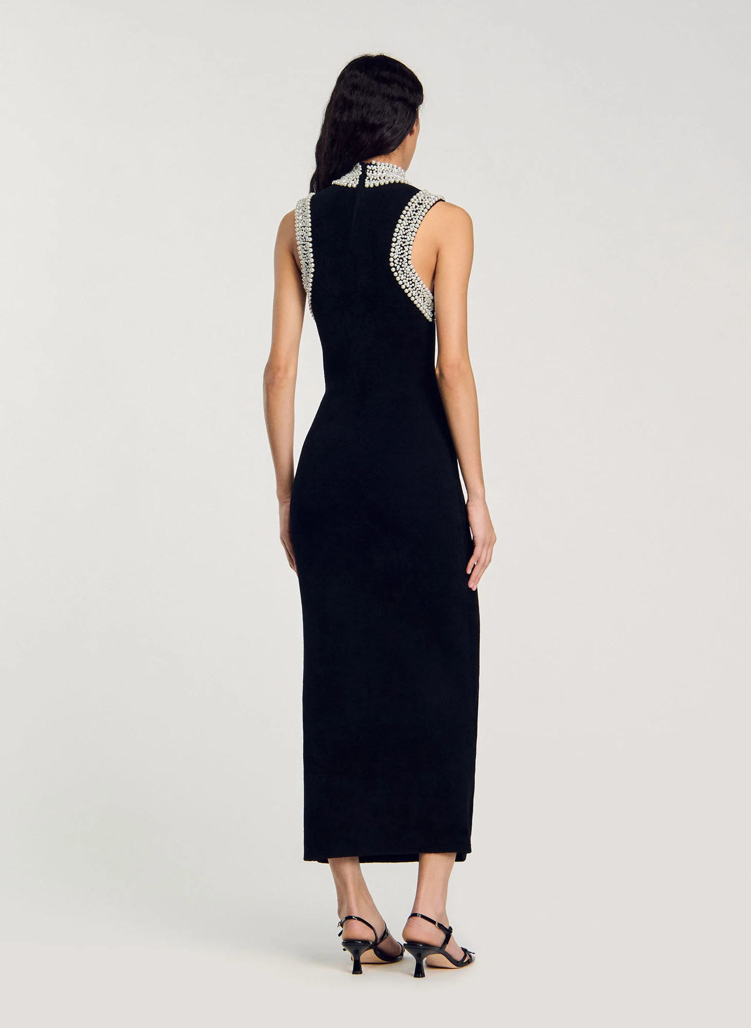 Robe longue perlée | Noir