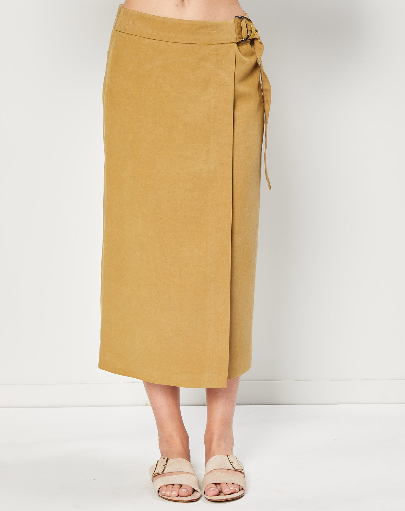 Esprit Jupe Portefeuille en Lin mélangé camel clair