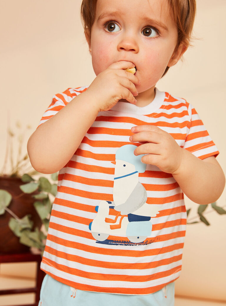 T-shirt papaye à imprimé à rayures