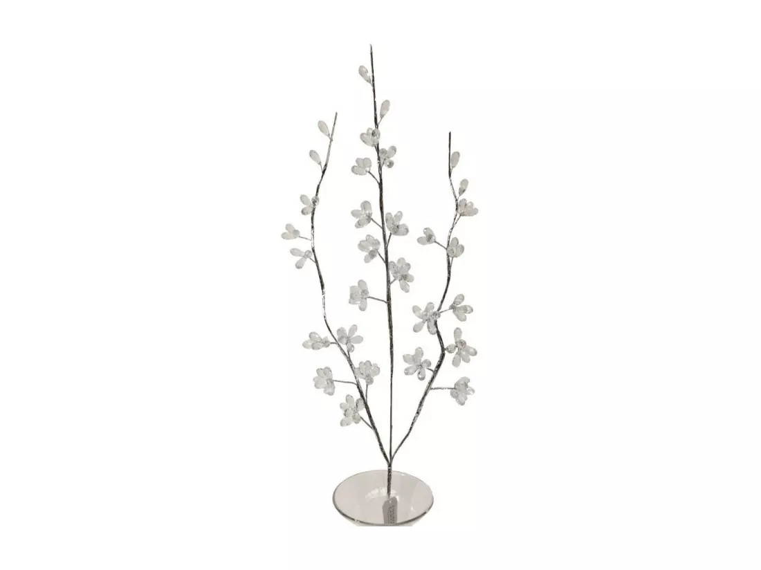 Branche de fleurs «Fleurs Cristal» en verre transparent 90 cm