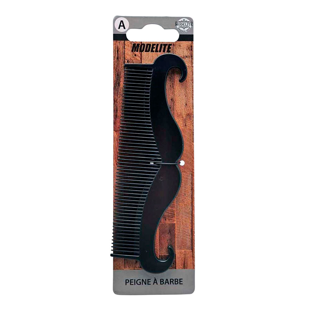 Peigne barbe forme moustache plastique noir 17cm