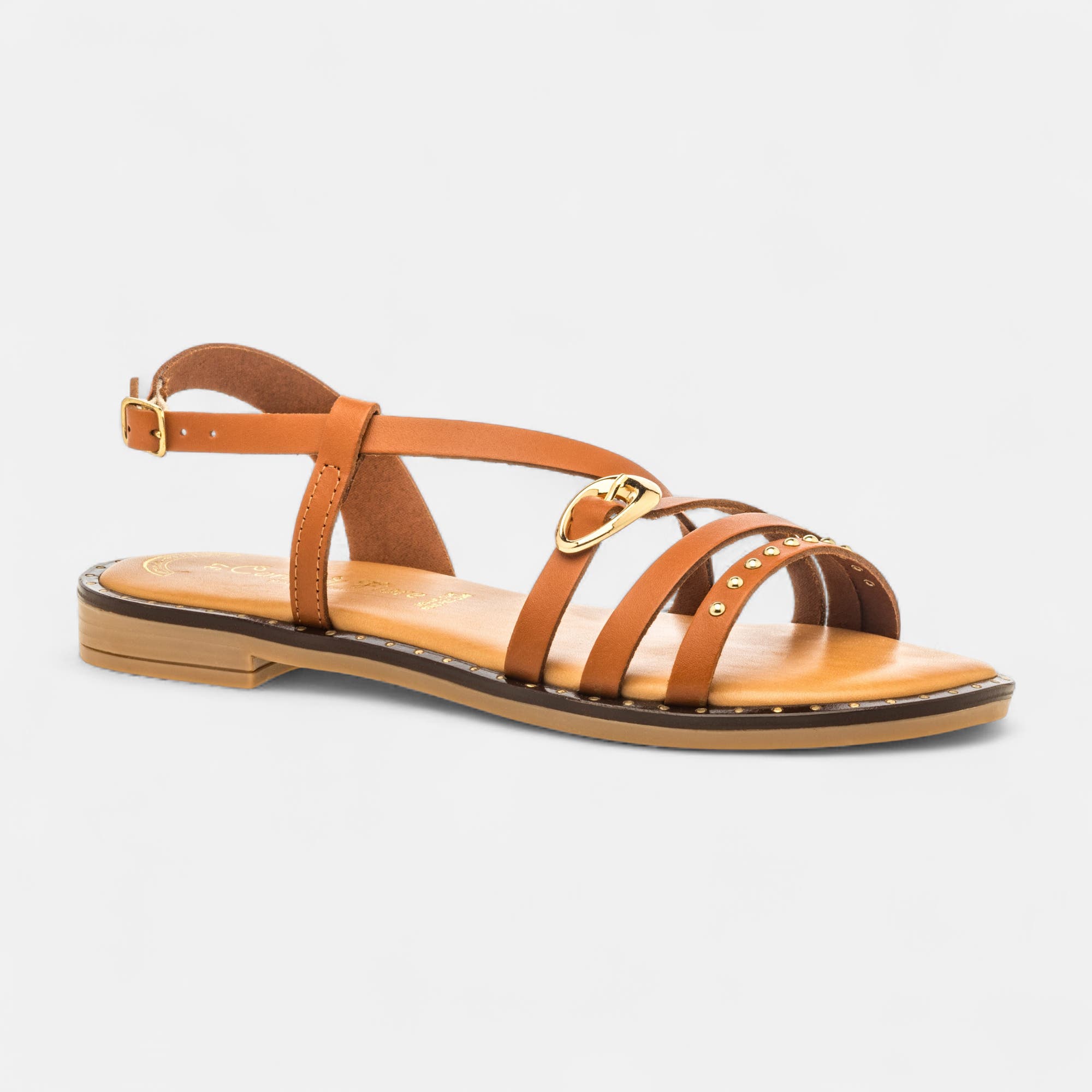 Nu-pieds Femme en cuir cognac