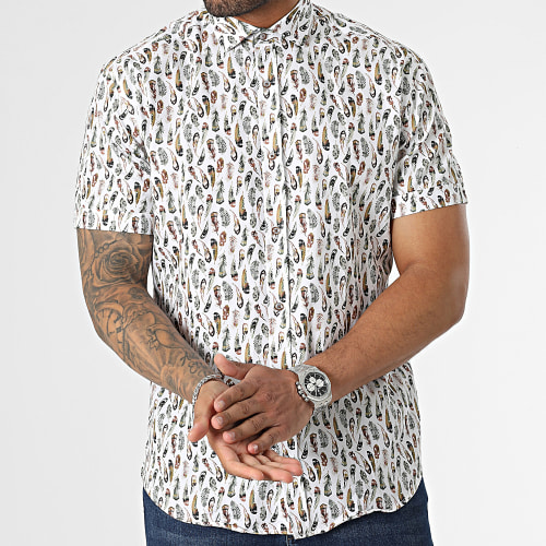 Chemise Manches Courtes Blanc Vert Kaki
