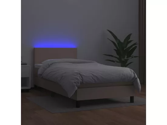 Sommier tapissier matelas et LED Cappuccino 90x190cm Similicuir