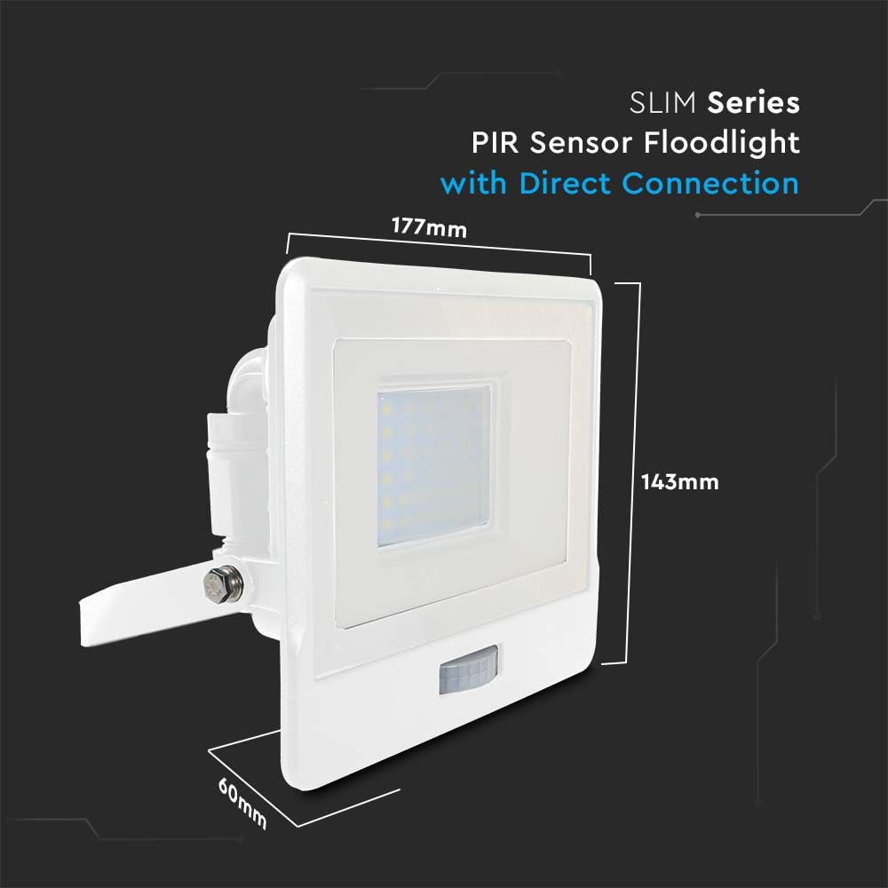 LED-schijnwerper met PIR-sensor - Samsung - IP65 - Wit - 30W - 2340 lumen - 6500K - 5 jaar - Modelnr.: VT-138S-W