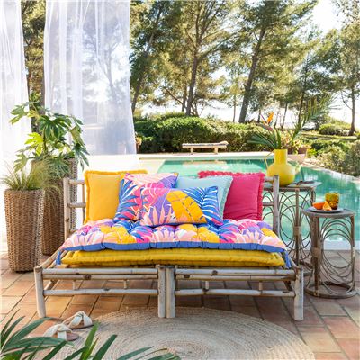 Futon déperlant imprimé tropical - BECQUET CRÉATION