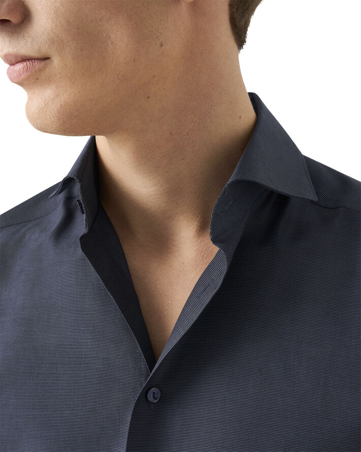 ETON Slim Fit Navy Blue Semi Solid Signature Dobby Shirt Blå