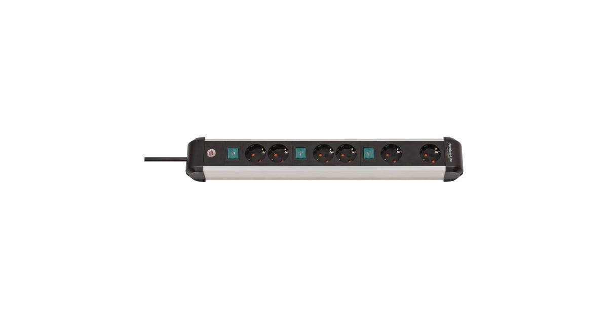 BrennenstuhlPremium-Alu-Line stekkerdoos 6-voudig schakel stekkerdoos  (3x 2-voudig schakelbaar)