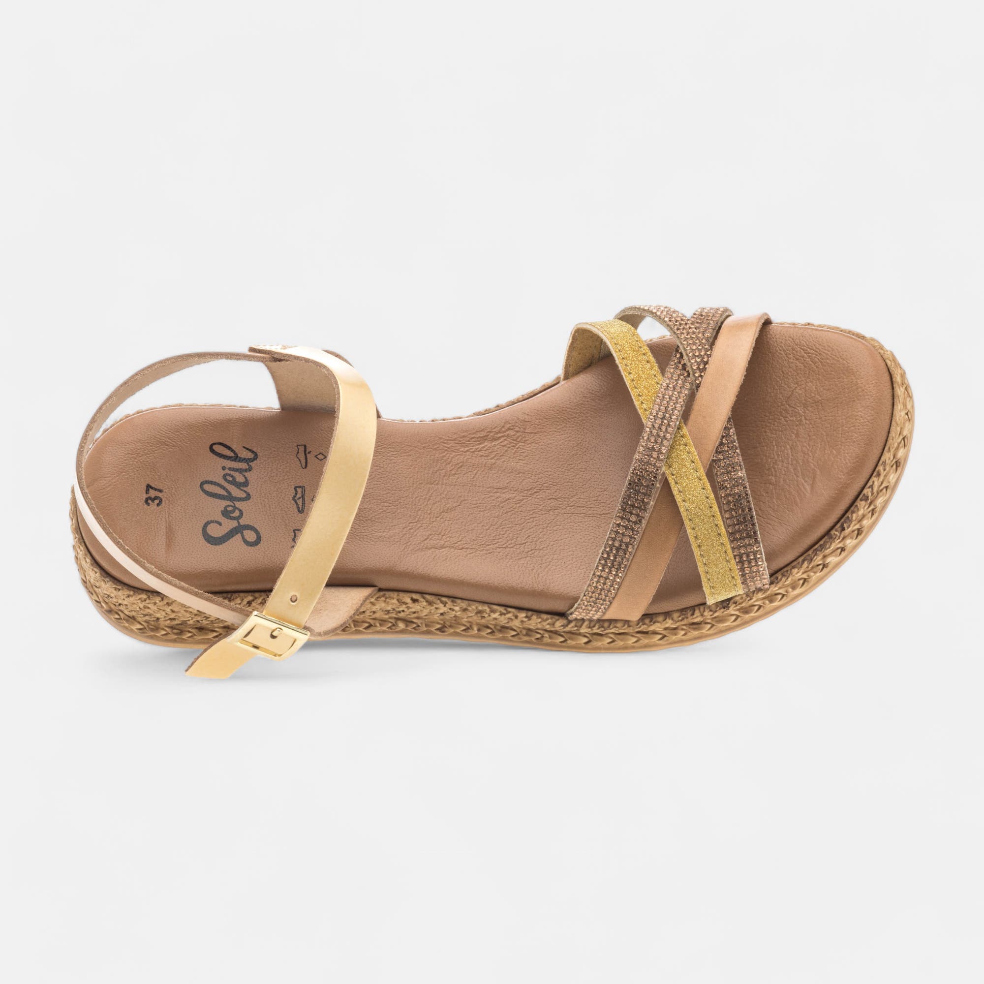 Sandales à talon compensé Femme en cuir or