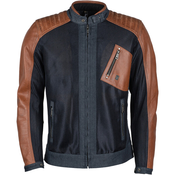 Helstons - Blouson Colt Air toile denim mesh cuir Bleu / Camel