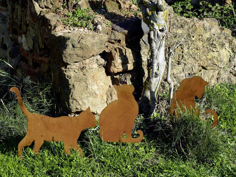 Ambiance Dekofigur Katze auf Platte, sitzend Gartendeko aus Rost
