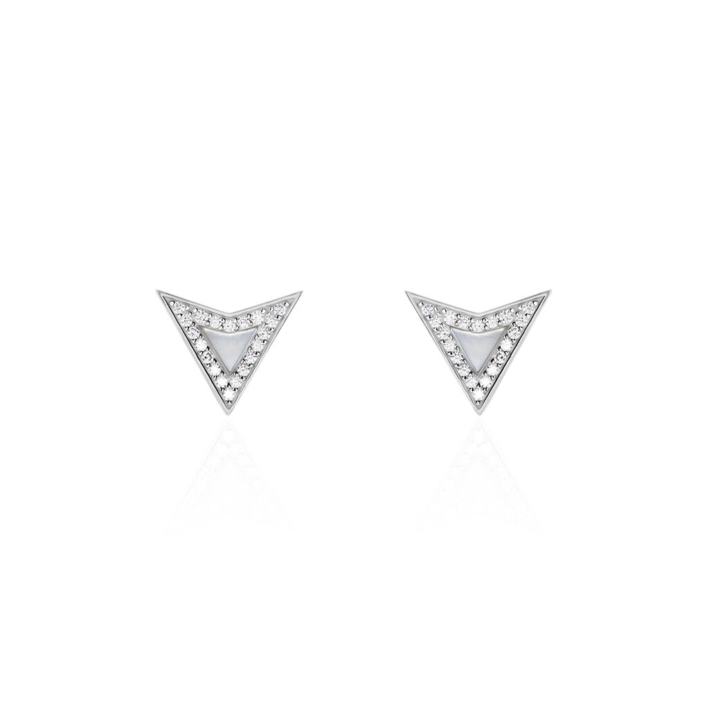 Boucles D'oreilles Puces Moric Argent Blanc Oxyde De Zirconium Nacre