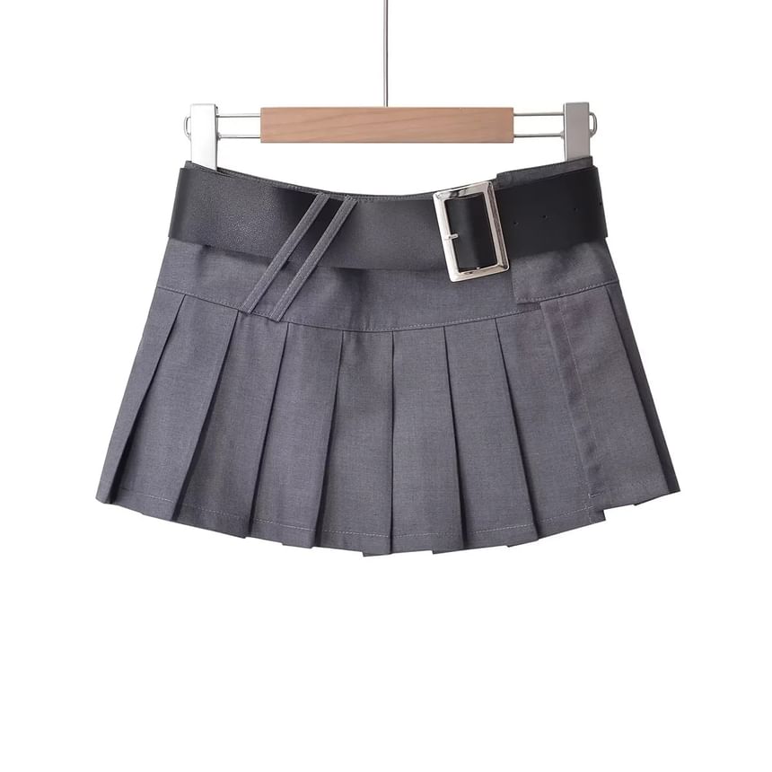 Opuscule - Mid Waist Effen Geplooide Mini A-lijn Rok