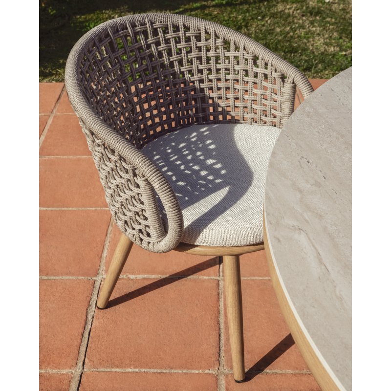Chaise d’extérieur Lidario en aluminium effet bois et corde synthétique taupe