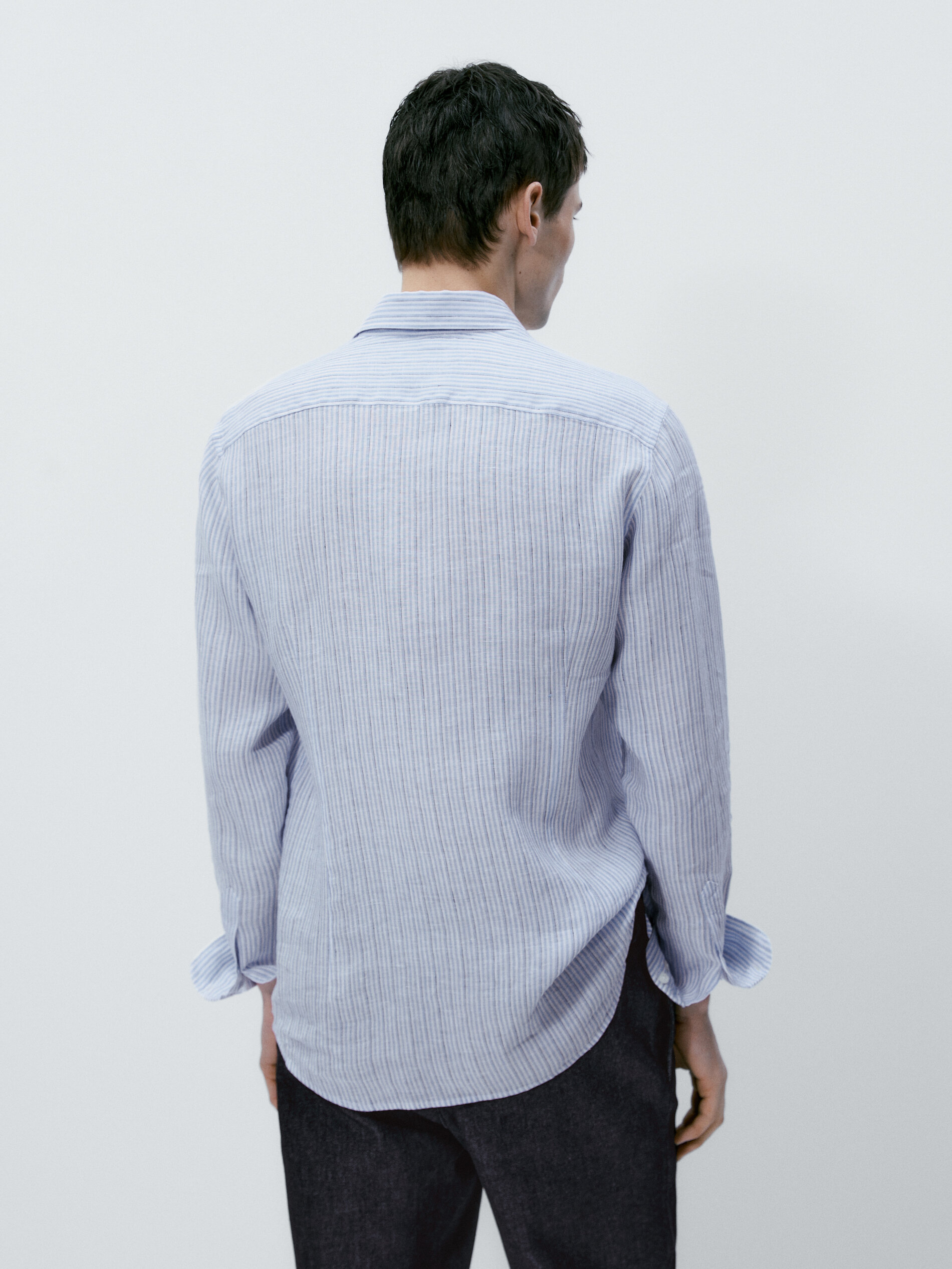 Camisa rayas 100% linho slim fit - AZUL CLARO