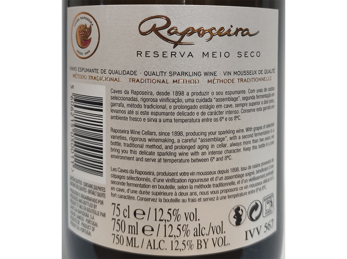 ESPUMANTE RAPOSEIRA RESERVA MEIO SECO 0.75L