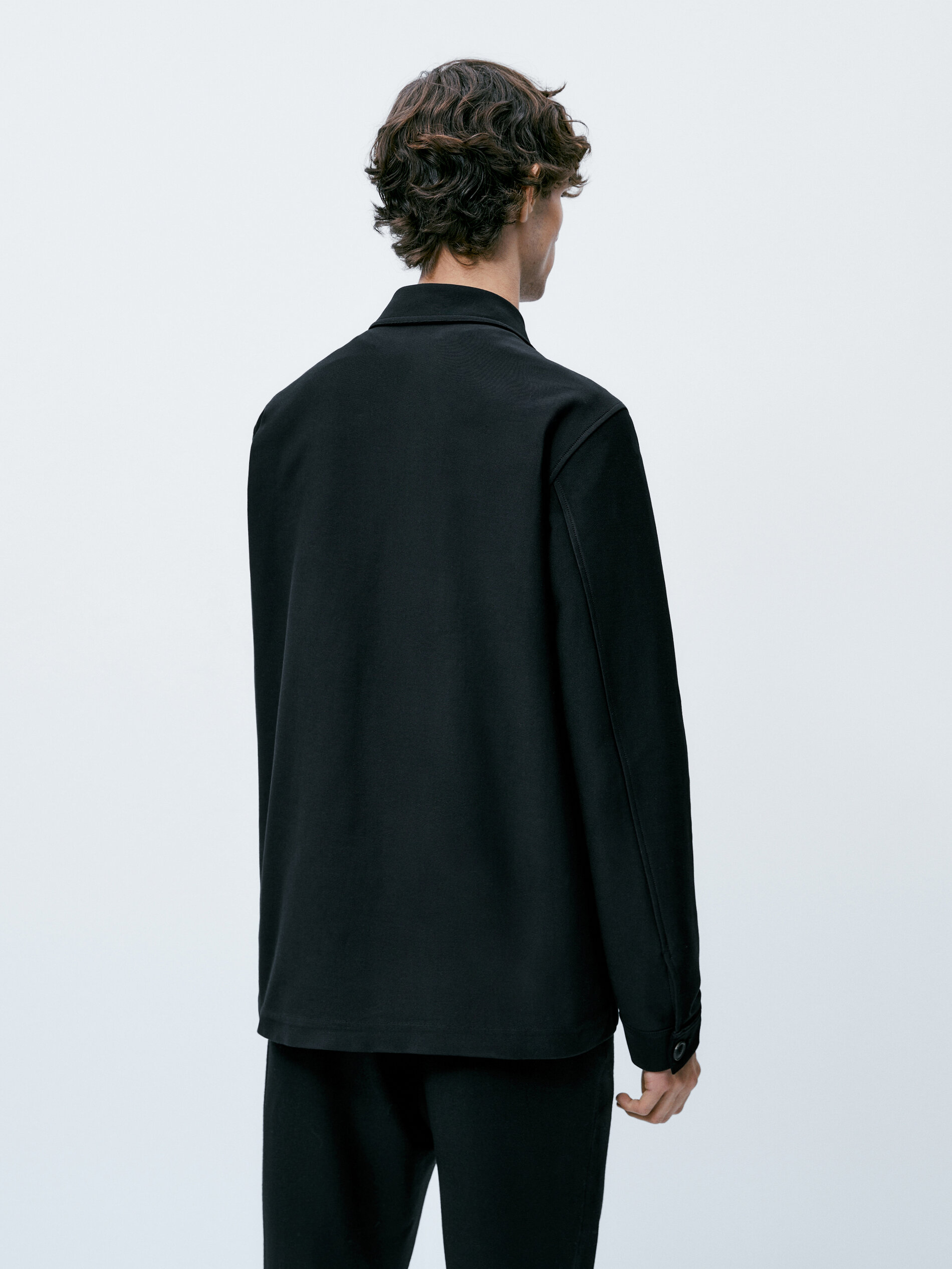 Sobretudo de sarja de algodão com bolsos - PRETO