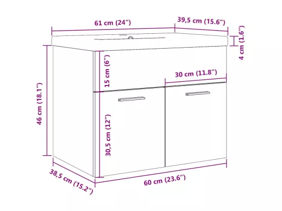 Armoire lavabo de salle de bain avec bassin intégré gris béton