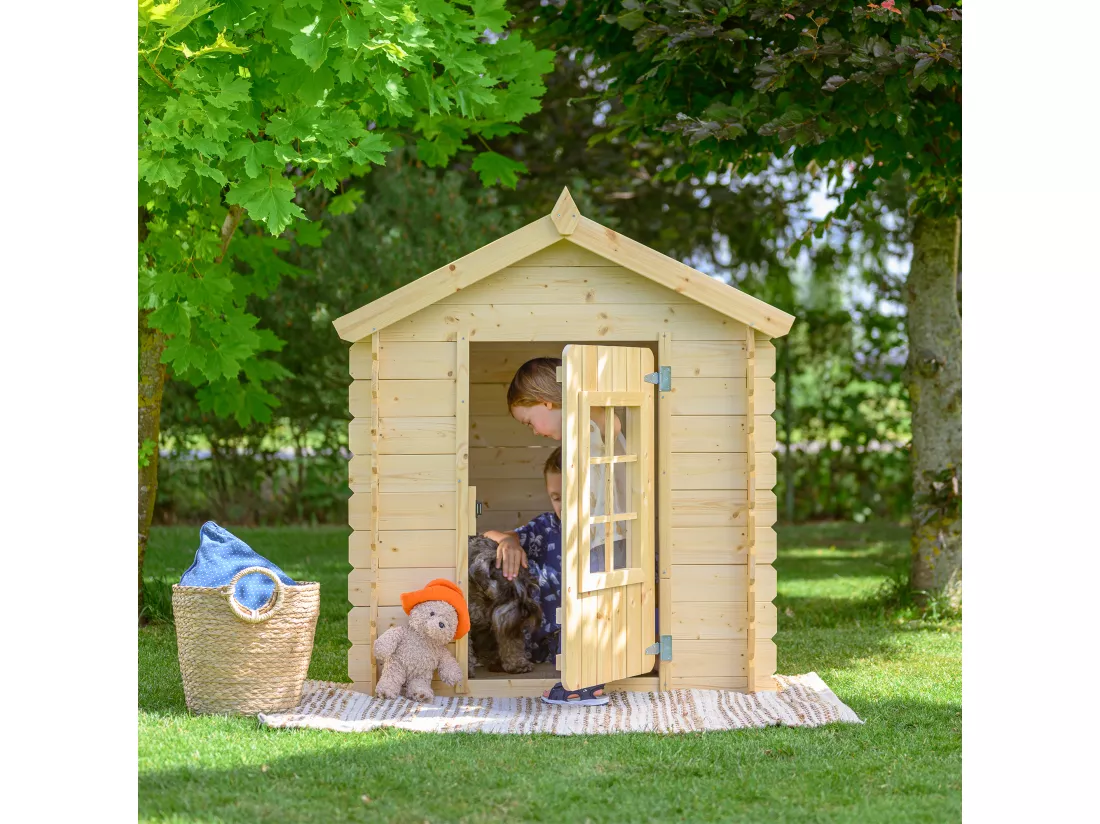 Timbela M570R-1 Maison en bois pour enfants -Toit rouge- 111x114xH121cm/0.9 m2